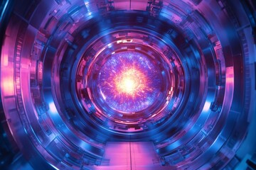 Poster - Energy surge within a futuristic reactor chamber displaying swirling colors and dynamic patterns of light