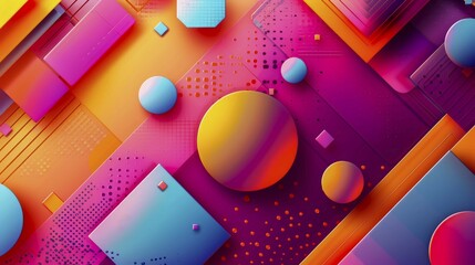 Poster - Abstract composition with vibrant geometric shapes in various colors including pink, orange, yellow, and blue creating a futuristic atmosphere, AI generated
