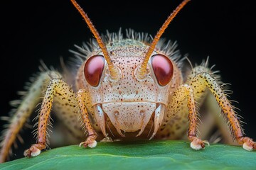 Poster - Close-up view of a colorful insect perched on a leaf in a natural setting