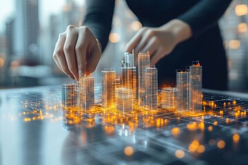 Aufkleber - Creating a futuristic cityscape model using digital tools in a modern workspace