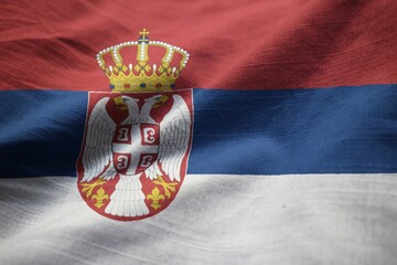 Poster - Closeup of Ruffled Serbia Flag, Serbia Flag Blowing in Wind