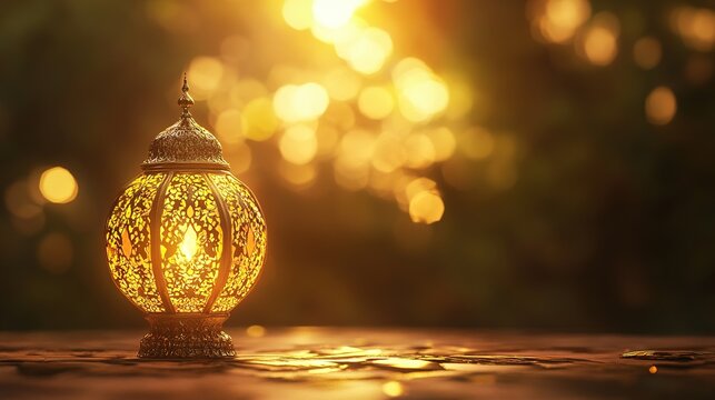 ramadan background, Islamic 3d eid mubarak, concept Gold bokeh sunlight natural shadow overlay circle background