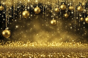 Poster - Golden Christmas ornaments and glittering lights create a festive and luxurious holiday atmosphere, AI generated