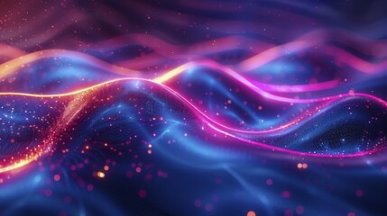 Poster - Vibrant digital art featuring abstract waves with glowing particles in fluid motion, ai generated, AI generated