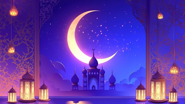 Islamic background Mosque Ramadan kareem background, Decorative lanterns with burning candles burning