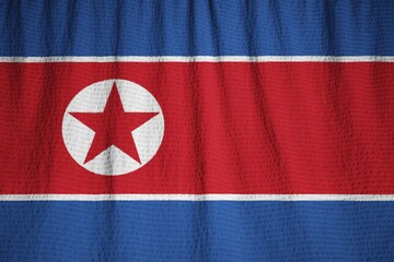 Poster - Closeup of Ruffled North Korea Flag, North Korea Flag Blowing in Wind