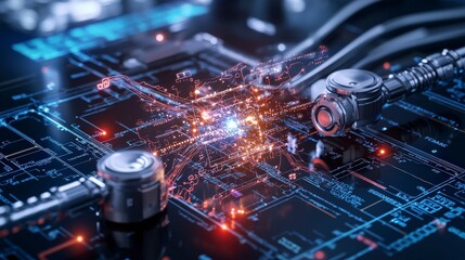 Fototapete - Securely transferring a glowing care plan technology insights digital space futuristic environment high-tech viewpoint