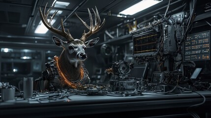 Aufkleber - Innovative sea deer engineer designs space technology in a futuristic lab environment with advanced robotics