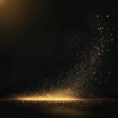 Poster - Golden particles rise and glow against a dark background, creating a sparkling and abstract light effect, AI generated