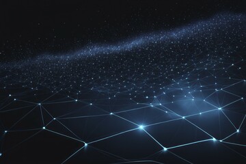 Poster - Abstract digital art with a network of glowing blue nodes and connections on a dark background, AI generated