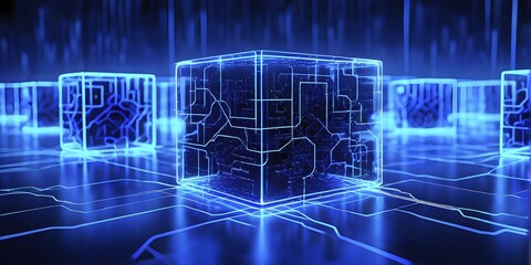 Poster - Interconnected cubes symbolizing a blockchain network, AI generated
