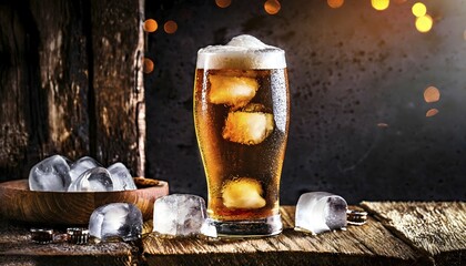 Poster - Glass of chilled beer on a dark vinatge wooden surface. AI Generated, AI generated