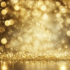 Poster - A dazzling golden bokeh background with sparkling lights, creating a festive and glowing atmosphere, AI generated