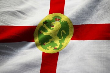  - Ruffled Flag of Alderney Blowing in Wind