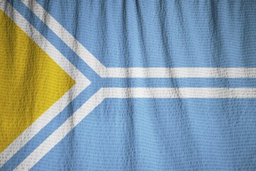Poster - Closeup of Ruffled Tuva Flag, Tuva Flag Blowing in Wind