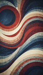 Poster - Retro abstract art with waves and circular patterns in red and blue, creating a vintage feel, AI generated
