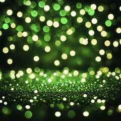 Poster - Glittery green and gold bokeh lights creating a twinkling abstract background, AI generated
