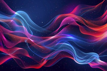 Poster - Dynamic abstract neon waves flowing in vibrant blue, pink, and purple hues, illustration, AI generated