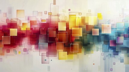 Poster - Modern abstract art with colorful geometric squares forming a gradient of hues, AI generated