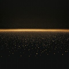 Poster - A golden horizon of particles creates a glittering effect against a dark background, forming an abstract light display, AI generated