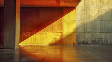 Poster - Modern architectural space with concrete walls and dramatic lighting, emphasizing geometric shapes, AI generated