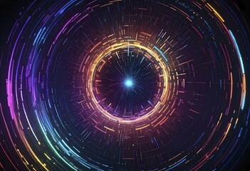 Poster - Abstract futuristic neon circular patterns with bright concentric circles on a dark background, AI generated