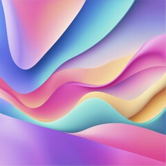 Poster - Vibrant gradient waves in abstract form featuring pink, blue, and yellow colors, AI generated
