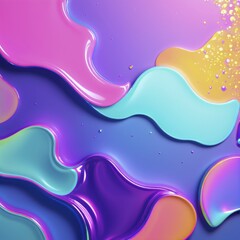 Poster - Fluid abstract design with bright colors like blue, pink, and purple featuring a glossy, reflective 3D effect, AI generated