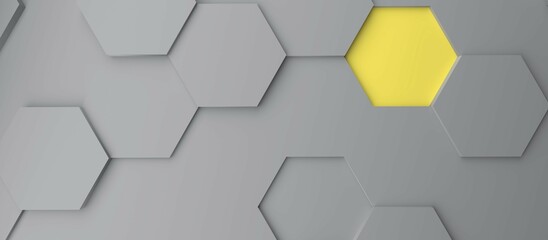 Poster - Abstract modern gray and yellow honeycomb background, 3d rendering
