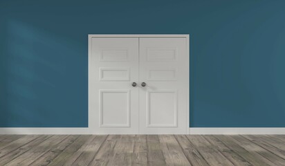 Poster - Traditional room with a white door on a turquoise wall! moving concept background, 3d rendering