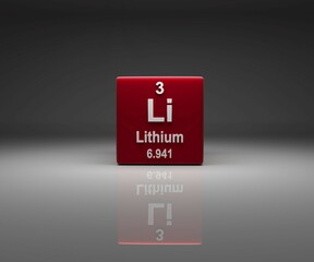 Poster - Cube with lithium number 3 periodic table, 3d rendering