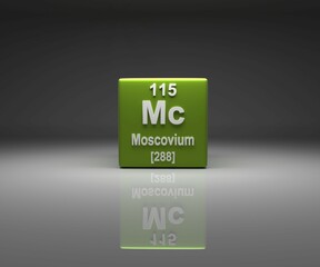 Poster - Cube with Moscovium number 115 periodic table, 3d rendering