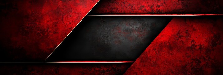 Poster - Abstract banner design featuring dark red grunge stripes with a modern geometric tech background