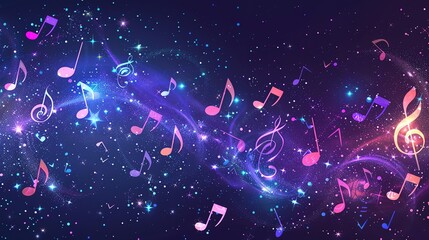 Canvas Print - a sparkling, colorful galaxy filled with musical notes.