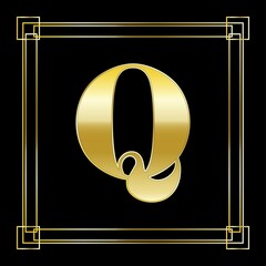 Poster - Letter Q Logo Design With Square Ornament, luxury golden design, vector illustration