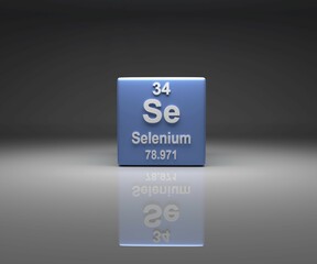 Poster - Cube with selenium number 34 periodic table, 3d rendering