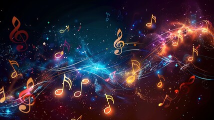 Poster - An abstract musical background with notes and stars.