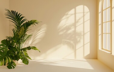Poster - Lighting and shadow included in a plain beige product display backdrop template