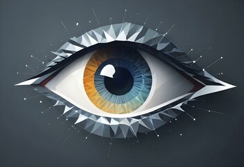Poster - An abstract and detailed geometric design of a colorful eye, AI generated