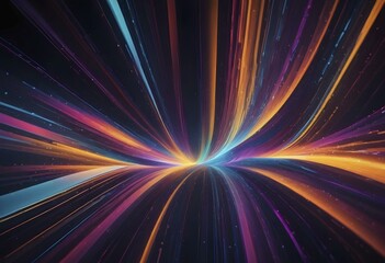 Poster - Abstract digital art with colorful light rays curving dynamically against a dark background, AI generated