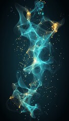 Poster - Turquoise Data Visualization, Abstract Graph Line with Golden Connected Nodes, Dark Background