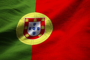 Poster - Closeup of Ruffled P ugalFlag, Portugal Flag Blowing in Wind