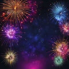 Poster - Bright and colorful fireworks display in the night sky, AI generated