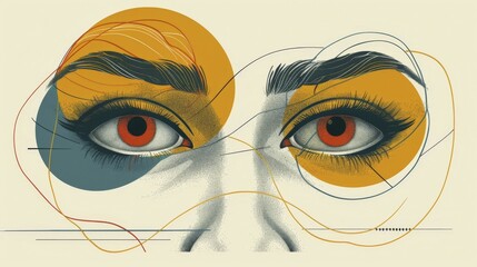 Poster - Eyes embedded in abstract geometric shapes with vibrant yellow and blue tones, creating a modern surreal artwork, AI generated