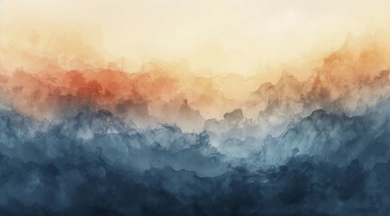 Poster - Serene abstract in orange and blue gradients with a calming watercolor effect, ai generated, AI generated