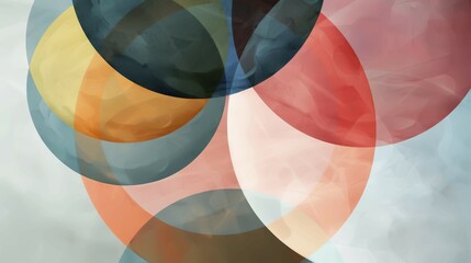 Poster - Soft pastel colored translucent circles overlapping in a gentle, modern abstract design, AI generated