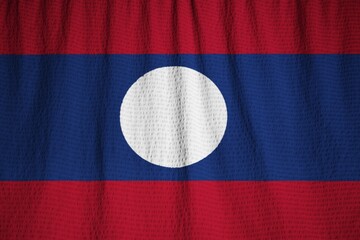 Poster - Closeup of Ruffled Laos Flag, Laos Flag Blowing in Wind