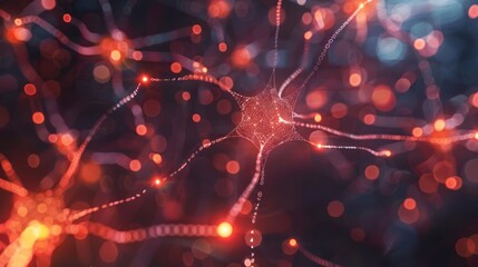 Aufkleber - Close-up of interconnected neurons glowing with vibrant colors, showcasing neural activity in a digital environment