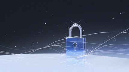 Poster - A shimmering blue padlock stands alone against a starry night sky, symbolizing security and protection