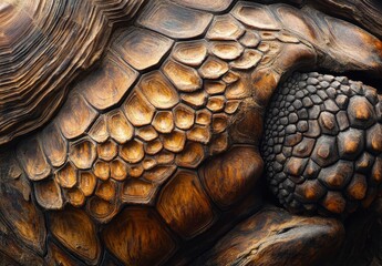 Poster - Close-up of Textured Shell of Giant Tortoise with Intricate Patterns and Beautiful Rich Tones Highlighting Nature's Unique Designs and Textures